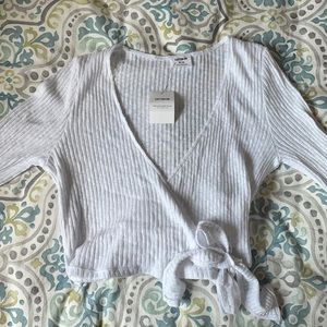 Cotton On Textured Wrap Long Sleeve Top (Size M)
